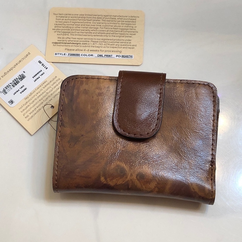 Patricia Nash Iberia Leather Owl Print Wallet NWT & Registration Card